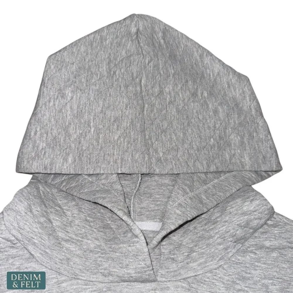 Alo Yoga Quilted Cropped‎ Arena Hoodie Gray Diamond Knit Pullover Gym Sweatshirt